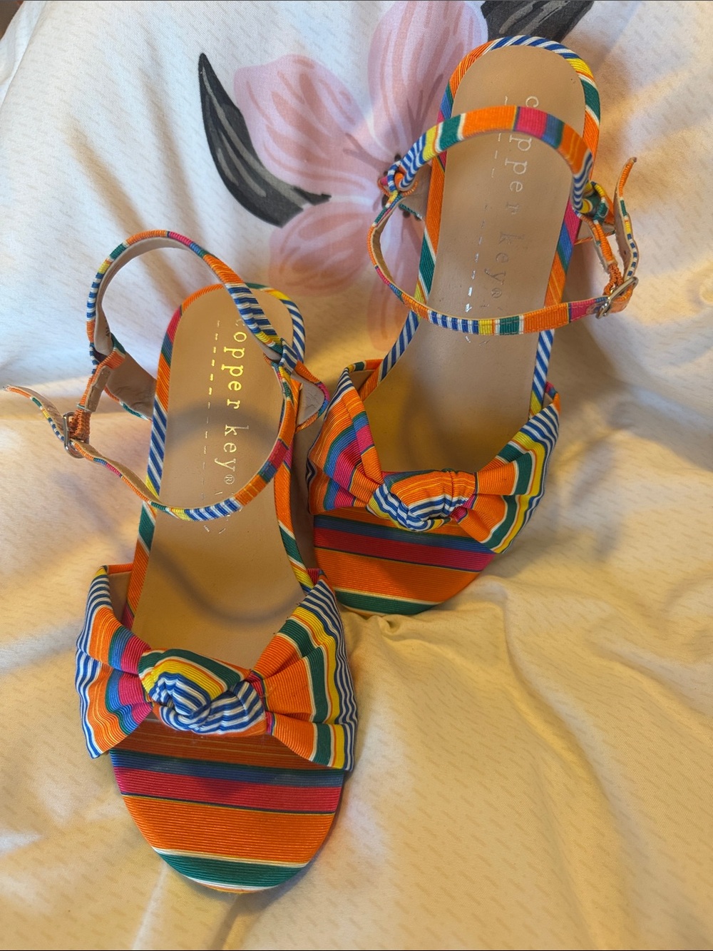 Copper Key Multicolor Striped Knot Sandals - Orange, Green, Blue
